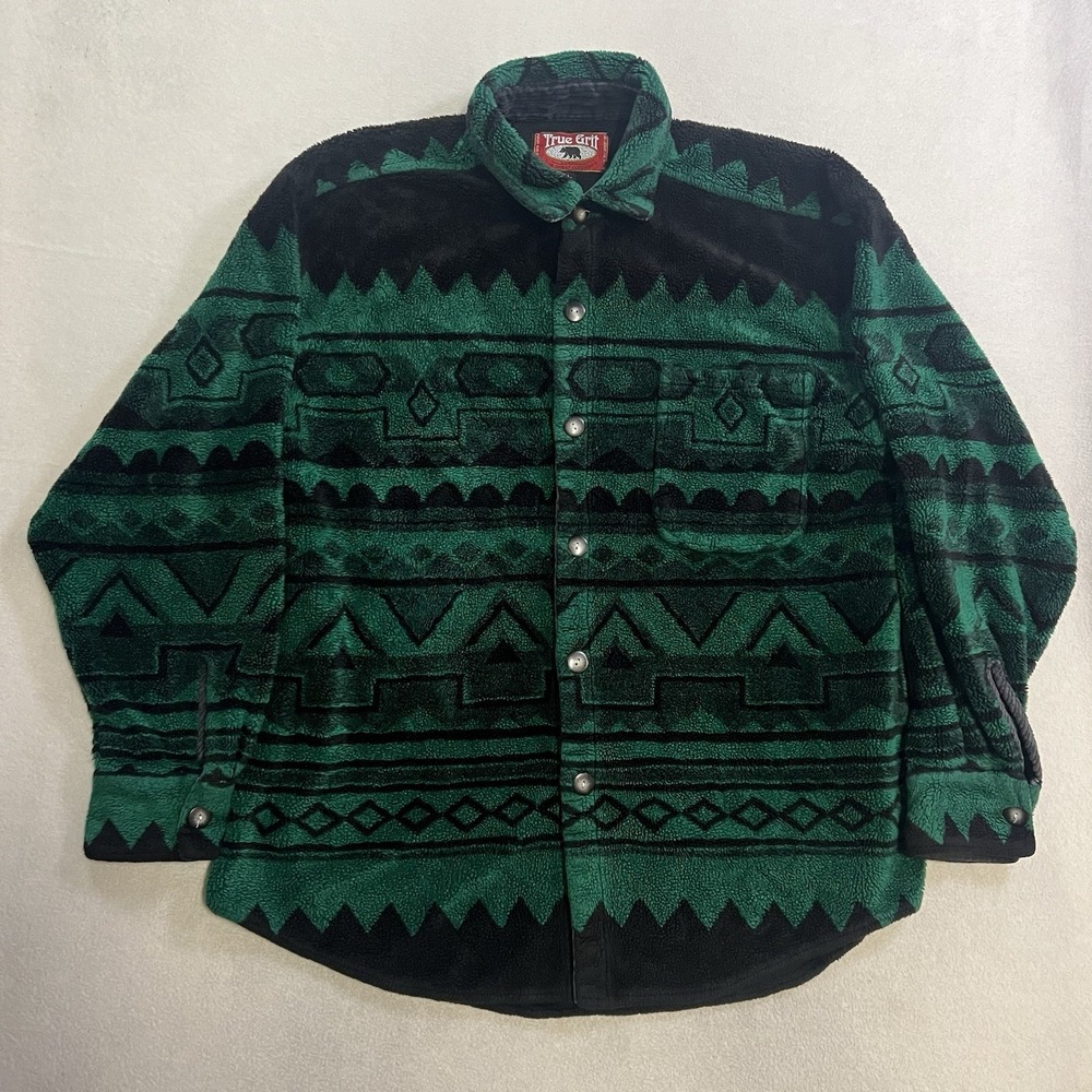 True Grit Vintage 90s Heavy Fleece Shirt Men's Size Large Southwestern Aztec